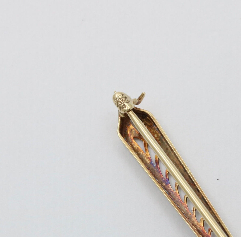 Vintage 14K Yellow Gold & Platinum Diamond Enamel Bar Pin.