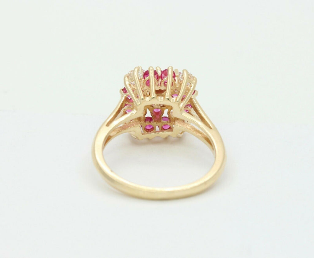Cute 14K Yellow Gold Ruby CZ Cluster Ring