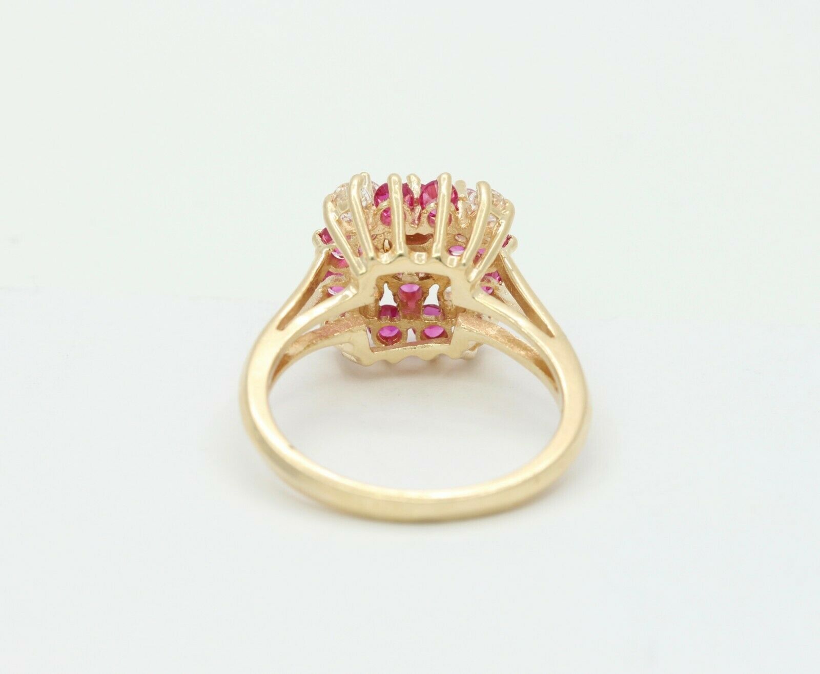 Cute 14K Yellow Gold Ruby CZ Cluster Ring