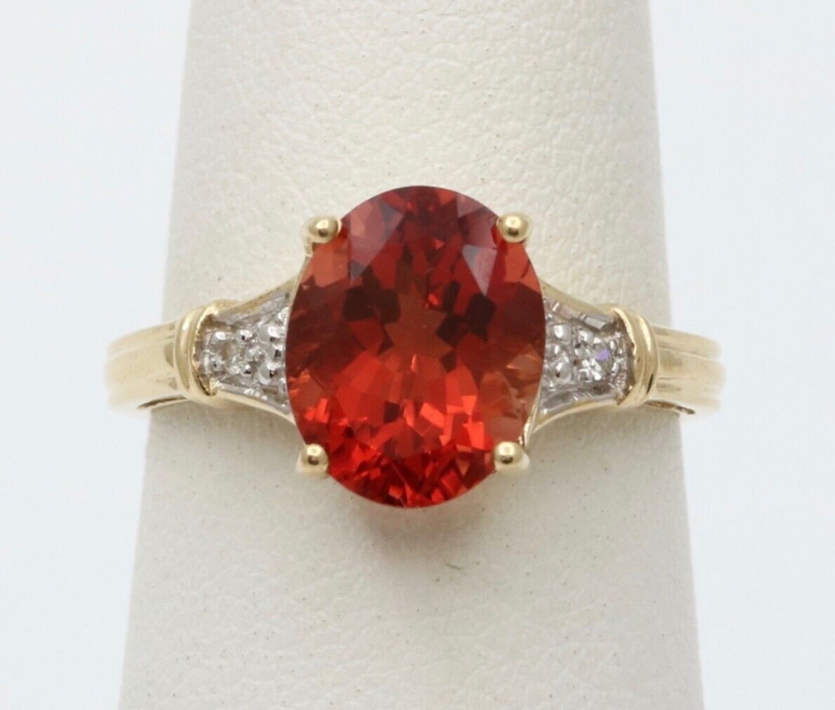 Vintage 14K Gold Andesine And Diamond Engagement Ring .