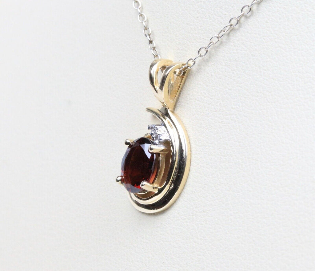 Vintage Garnet Diamond 14K Yellow Gold Pendant