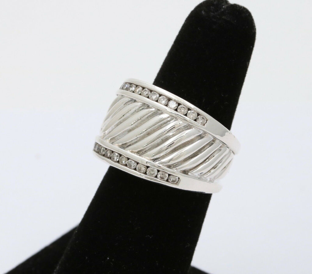 Classic David Yurman Sterling Silver Diamond Ring Band