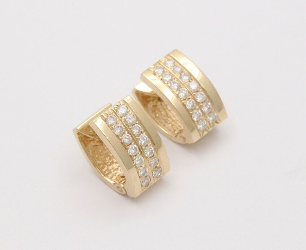 Vintage 14K Yellow Gold Diamond Huggie Earring, Estate Earrings
