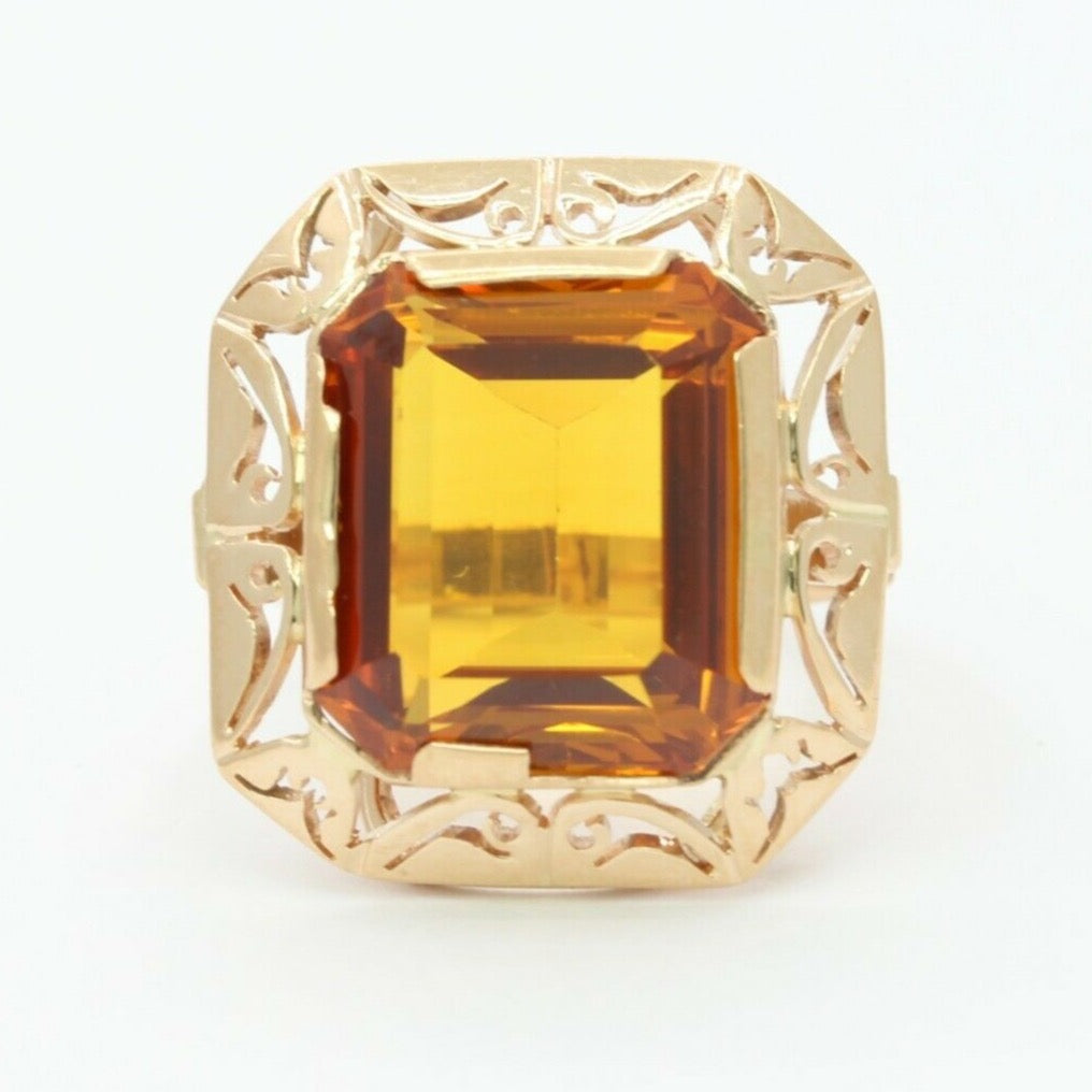 Art Deco 14K Yellow Gold Citrine Statement Ring