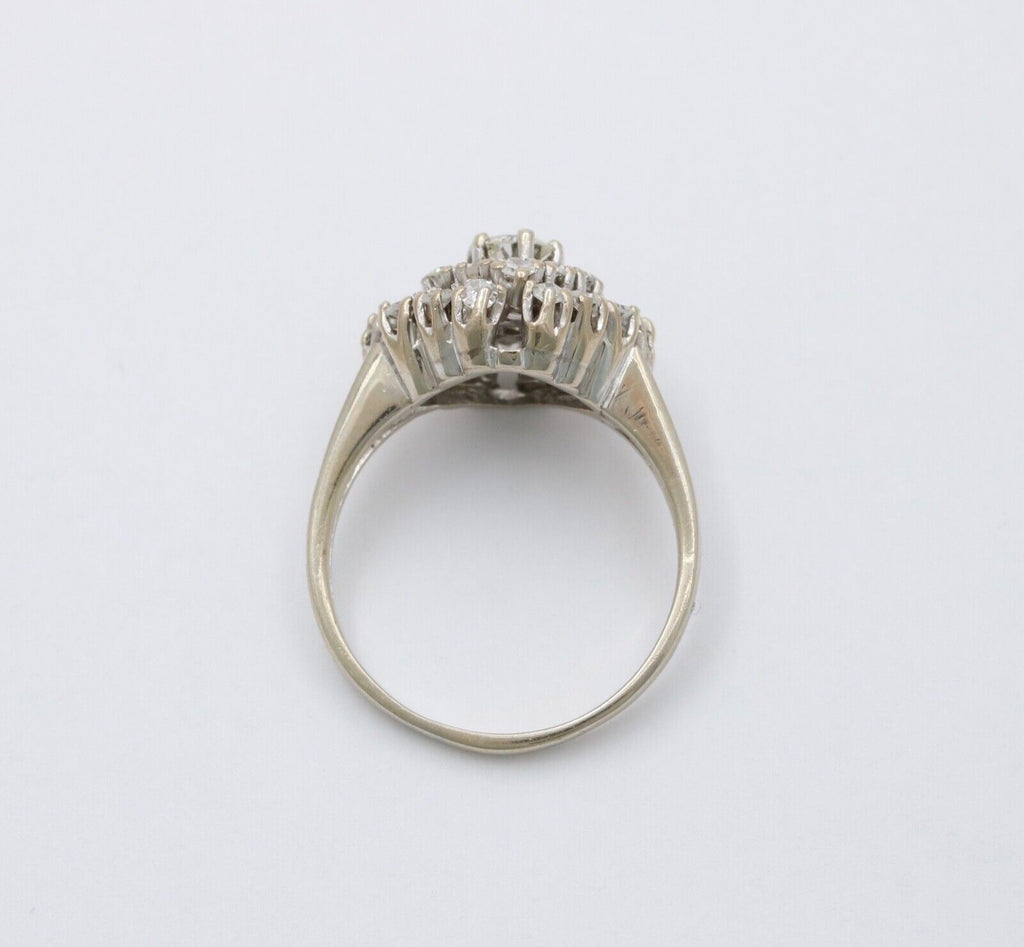 Vintage 14K White Gold Diamond Cluster Ring