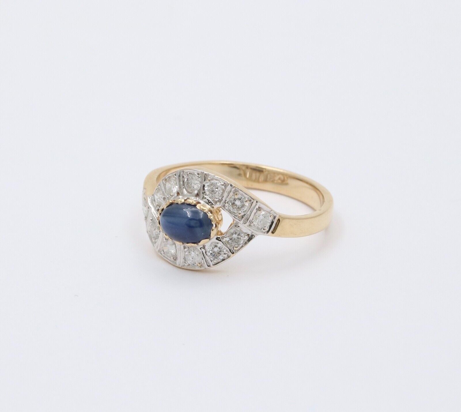 Vintage Sapphire Diamonds 14K White Yellow Gold Bypass Ring