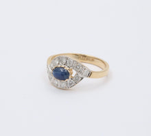 Load image into Gallery viewer, Vintage Sapphire Diamonds 14K White Yellow Gold Bypass Ring
