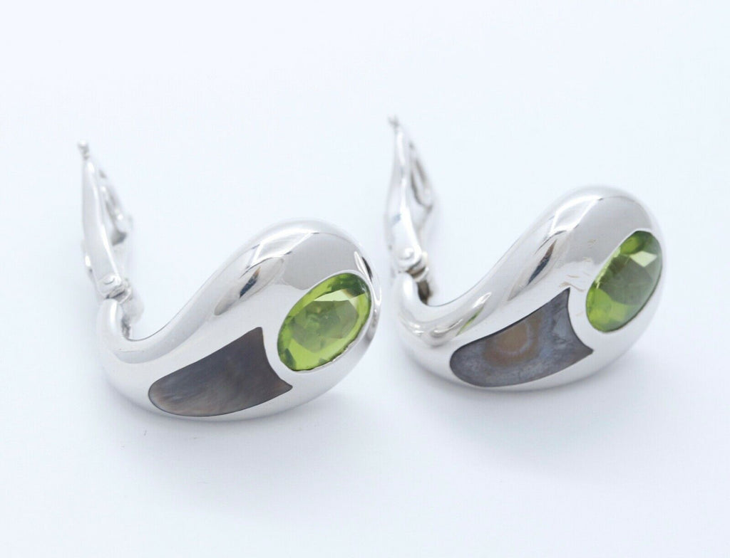 Mauboussin Vintage 18K White Gold Peridot Mother of Pearl Earrings