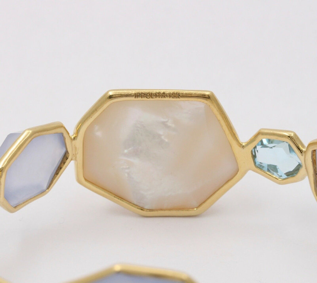 Ippolita 18K Rock Candy Collection Chalcedony, Blue Topaz,Mother of Pearl Bangle