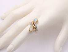 Load image into Gallery viewer, Vintage Geometric Bypass Opal Diamonds 14K Yellow Gold Ring
