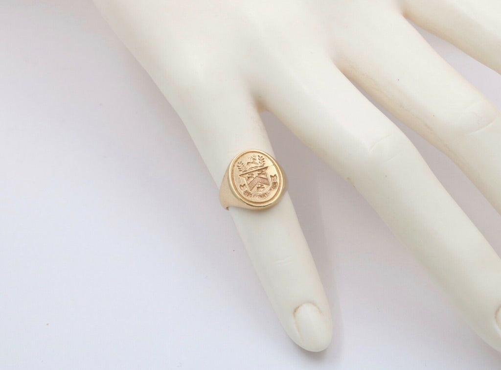 Vintage 14K Yellow Gold 1869 Stag Deer Intaglio Signet Estate Ring