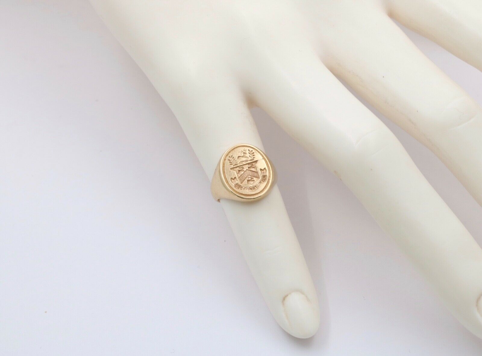 Vintage 14K Yellow Gold 1869 Stag Deer Intaglio Signet Estate Ring