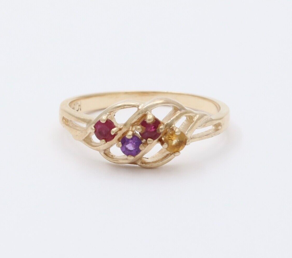 Vintage 10K Yellow Gold Multi Color Stone Ring, Stacking Ring.