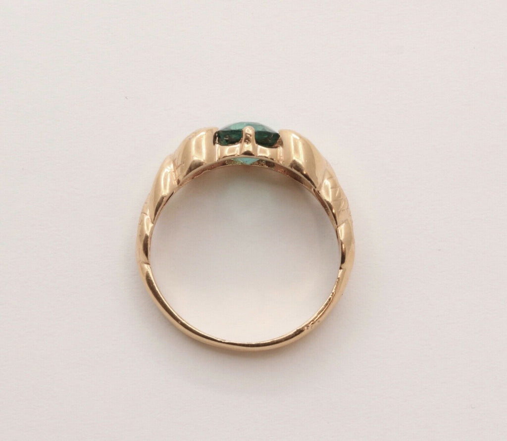 Pretty Vintage Green Tourmaline Diamonds 14K Yellow Gold Ring