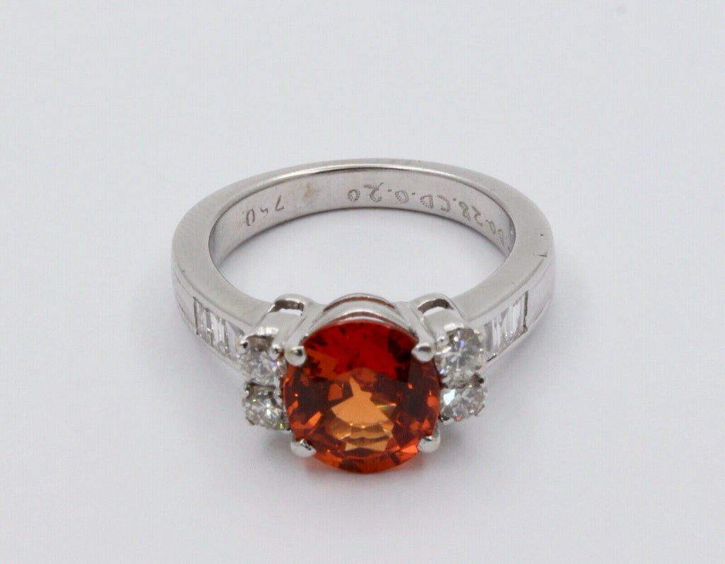 Vintage 18K White Gold Spessartine Garnet Diamond Alternative Engagement Ring