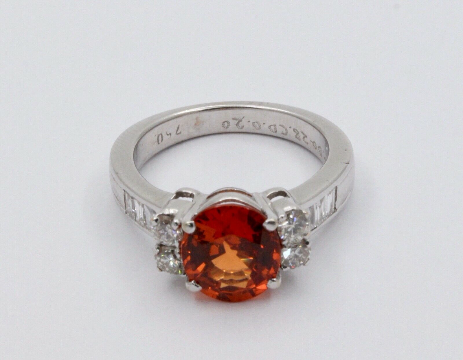 Vintage 18K White Gold Spessartine Garnet Diamond Alternative Engagement Ring