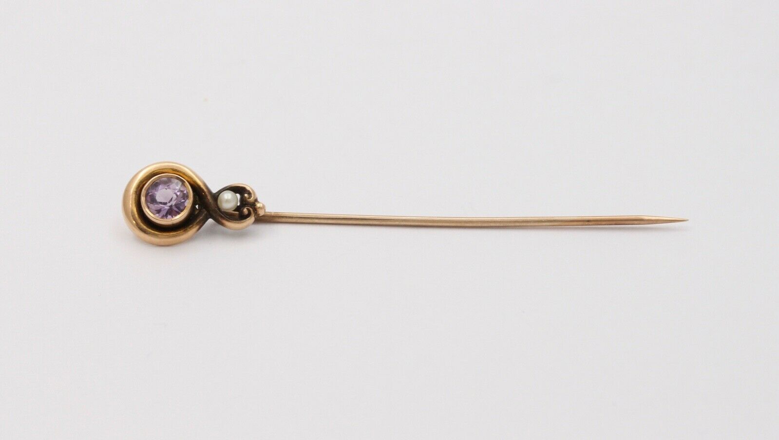 Victorian 14K Yellow Gold Amethyst Pearl Stick Pin