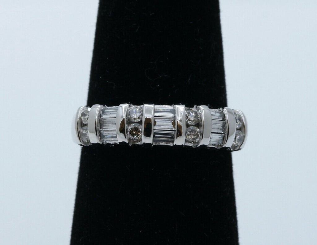 Beautiful Vintage Round Baguette Diamonds 14K White Gold Wedding Band Ring