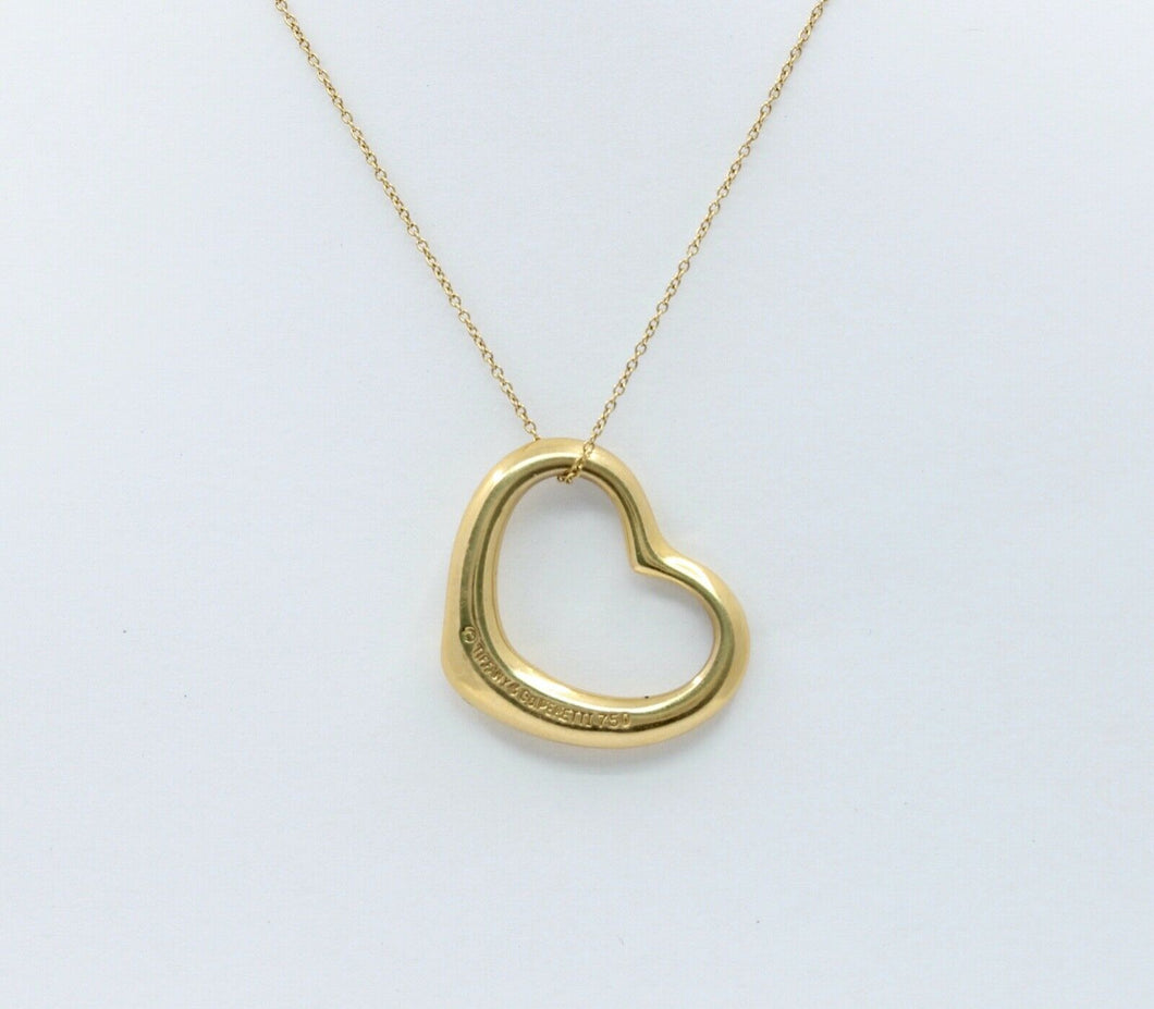 Tiffany and Co Elsa Peretti Floating Heart Pendant and Chain 18K Yellow Gold