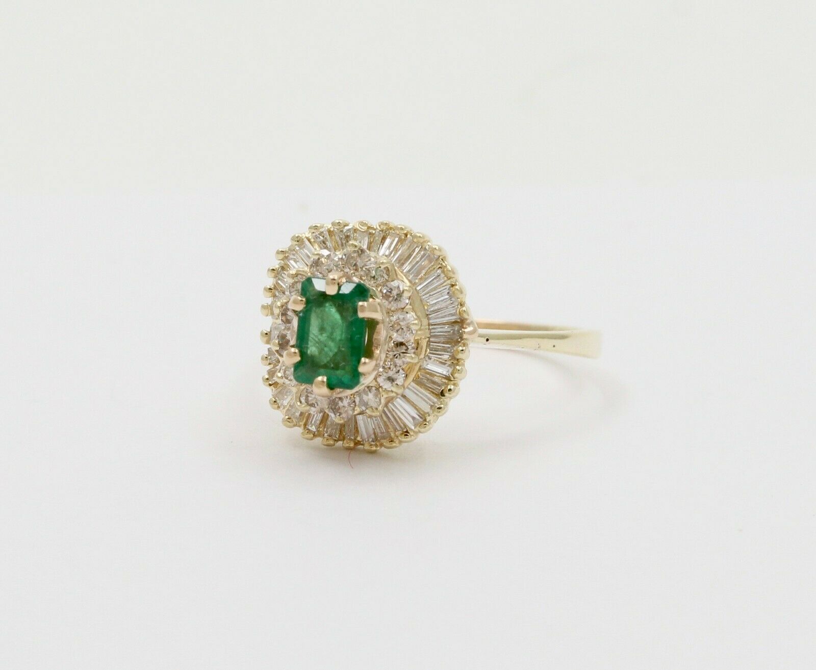 Vintage Emerald Ring Ballerina Damond 14K Yellow Gold Ring, Engagement Ring,
