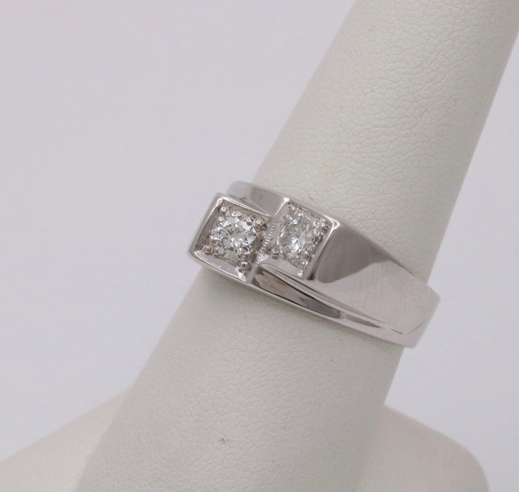 Vintage 14K White Gold Diamond Bypass Ring, Band.