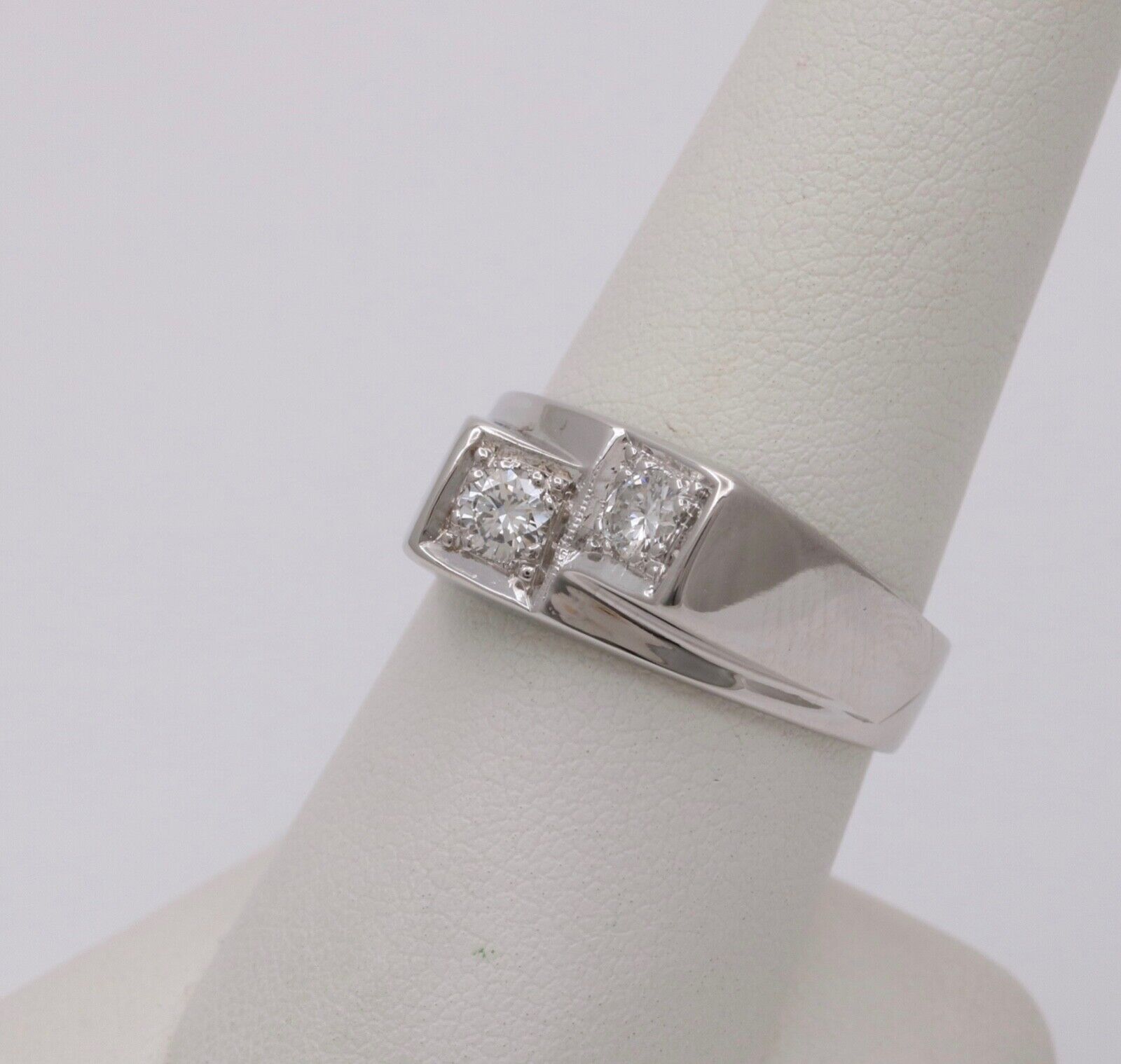Vintage 14K White Gold Diamond Bypass Ring, Band.