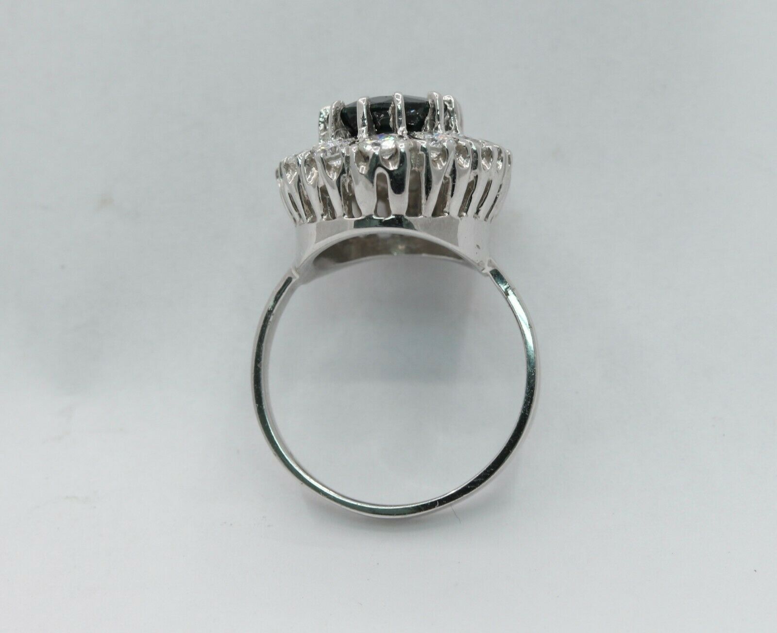 Vintage 14K White Gold Sapphire And  Diamond Halo Ring