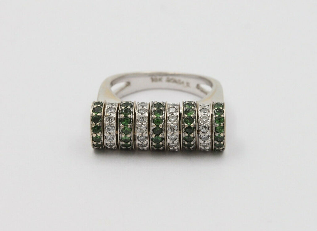 Sonia B 18K White Gold Interactive Diamonds and Green Garnet Movable Ring Band.