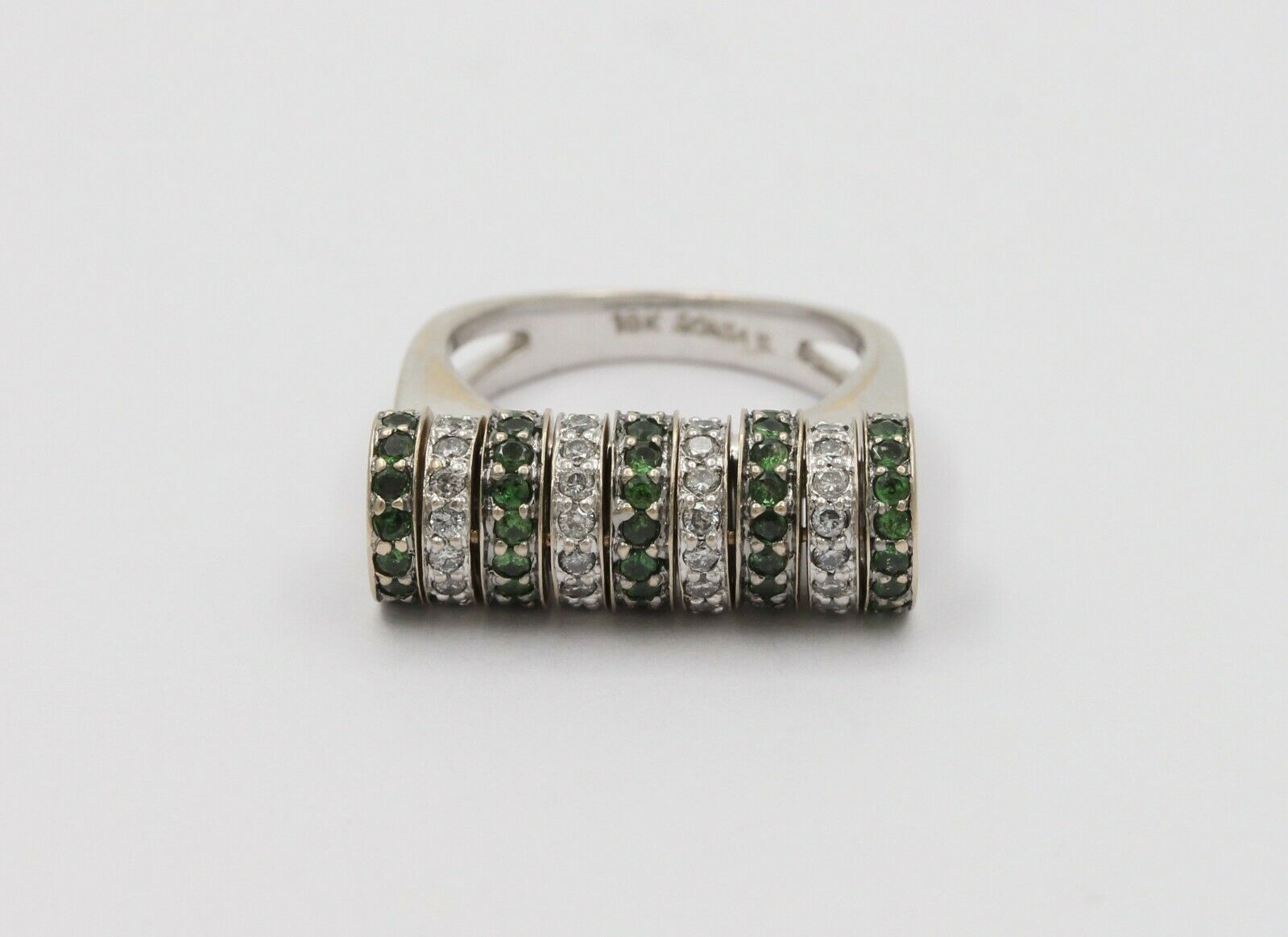 Sonia B 18K White Gold Interactive Diamonds and Green Garnet Movable Ring Band.