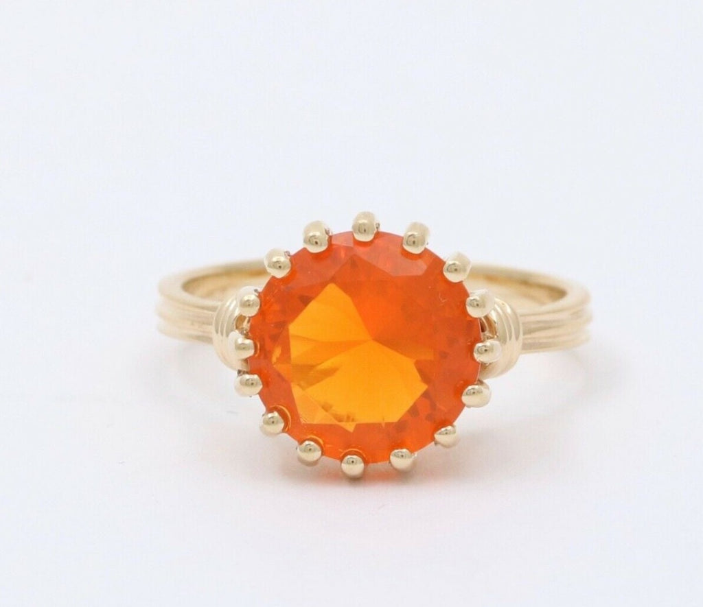 Powerful Orange Mexican Fire Opal 14K Yellow Gold Ring