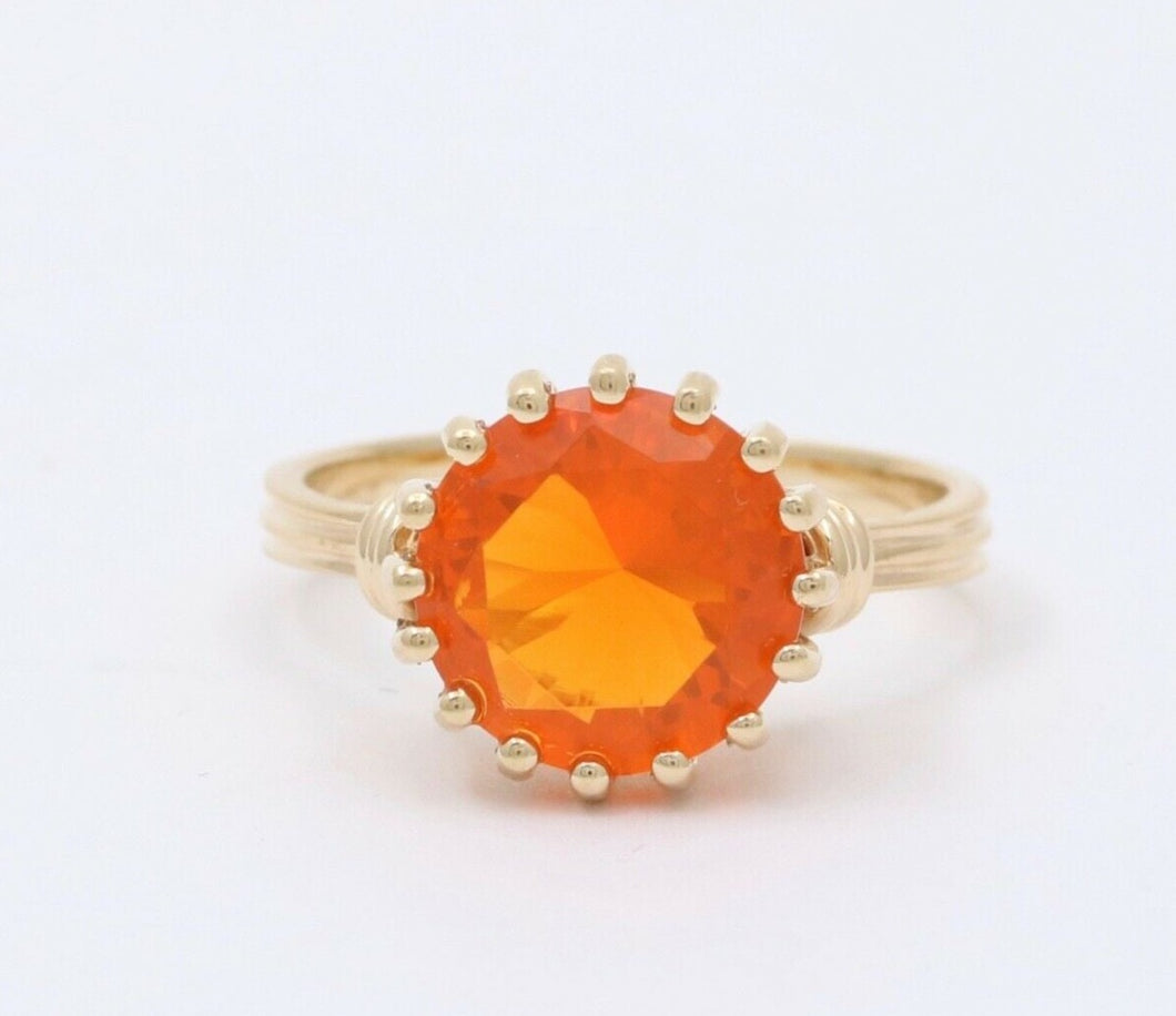 Powerful Orange Mexican Fire Opal 14K Yellow Gold Ring