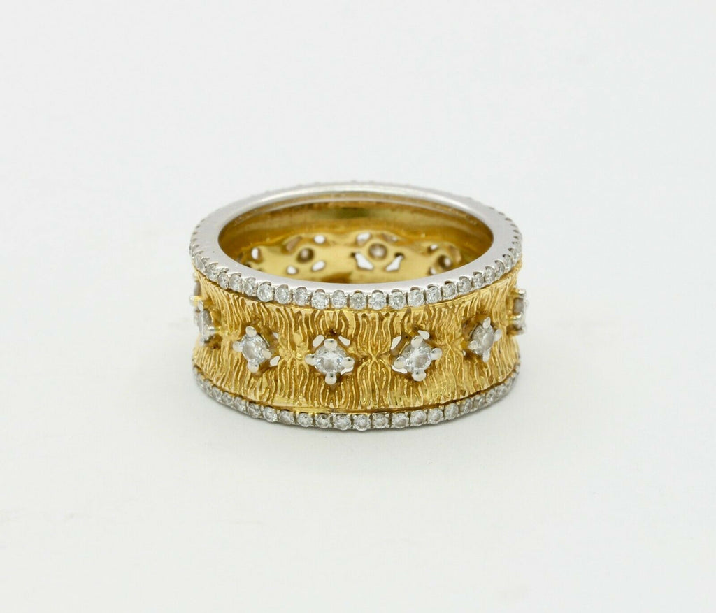 Vintage 9.5MM 18K Yellow Gold Diamond Rustic Band