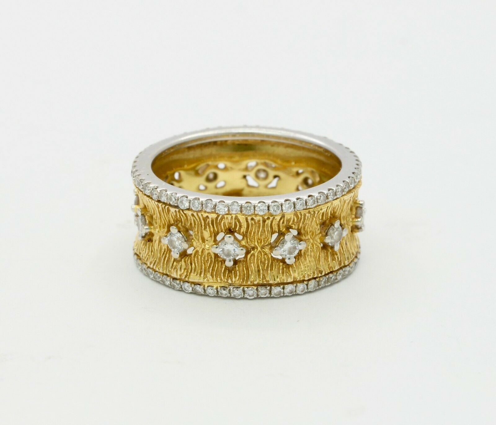 Vintage 9.5MM 18K Yellow Gold Diamond Rustic Band