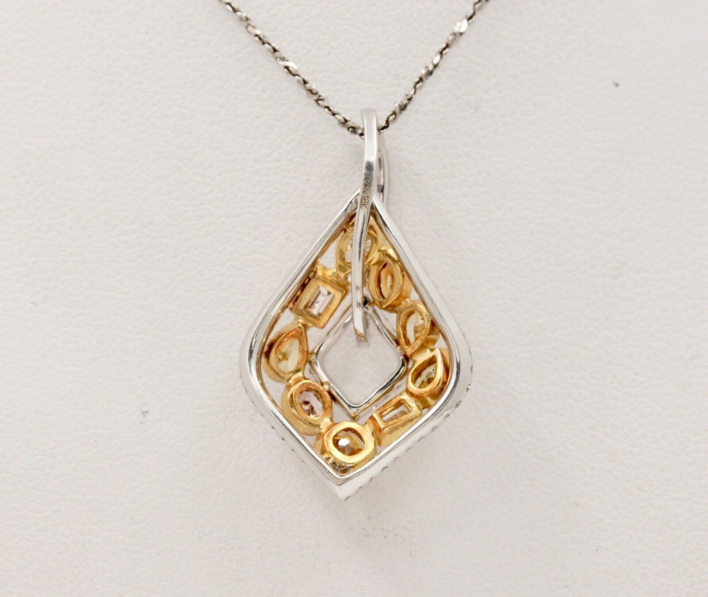 Parade Multi Color Diamond 18K White & Yellow Gold Pendant, Necklace. Estate