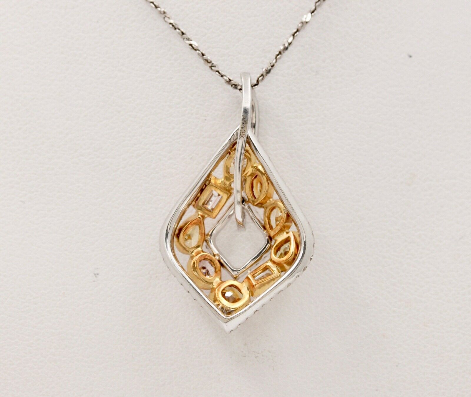 Parade Multi Color Diamond 18K White & Yellow Gold Pendant, Necklace. Estate