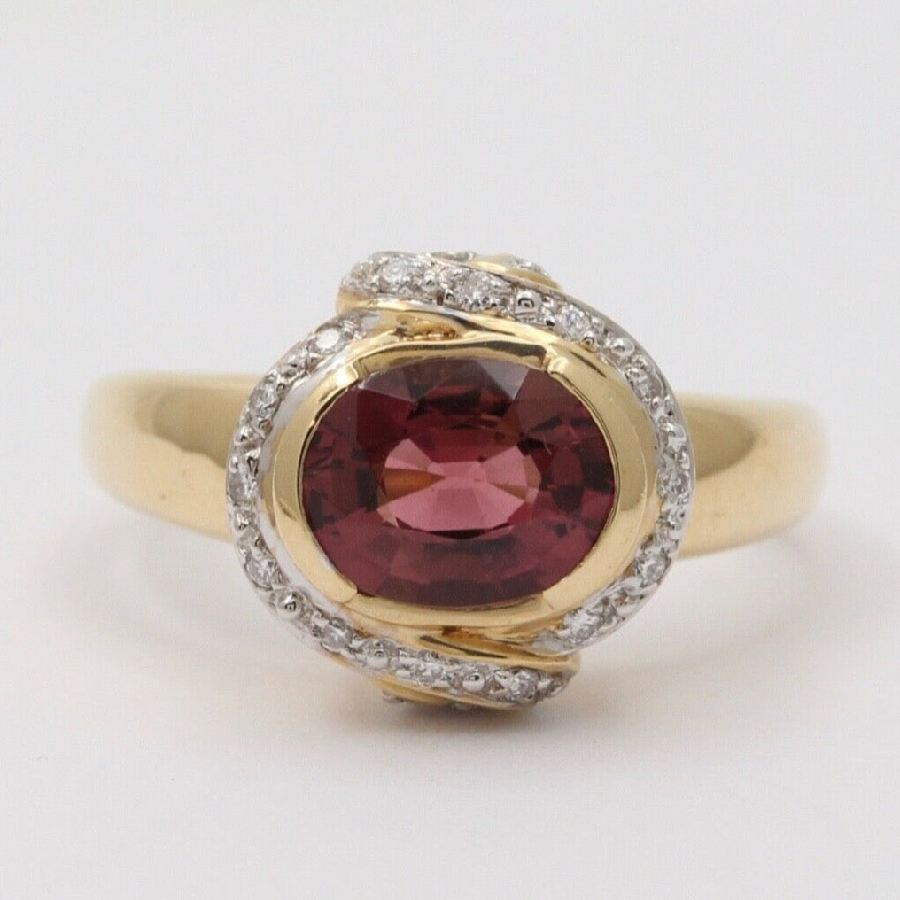 Vintage Tourmaline Diamonds 14K Yellow White Gold Cocktail Ring