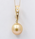 Vintage 18K Yellow Gold South Sea Golden Pearl Diamond Pendant, Necklace