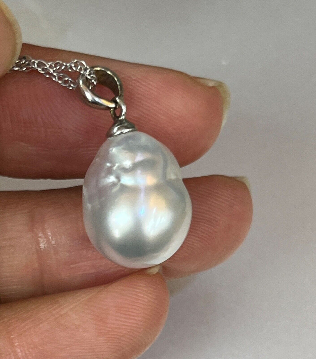 Vintage 14K White Gold Baroque Pearl Pendant, Necklace