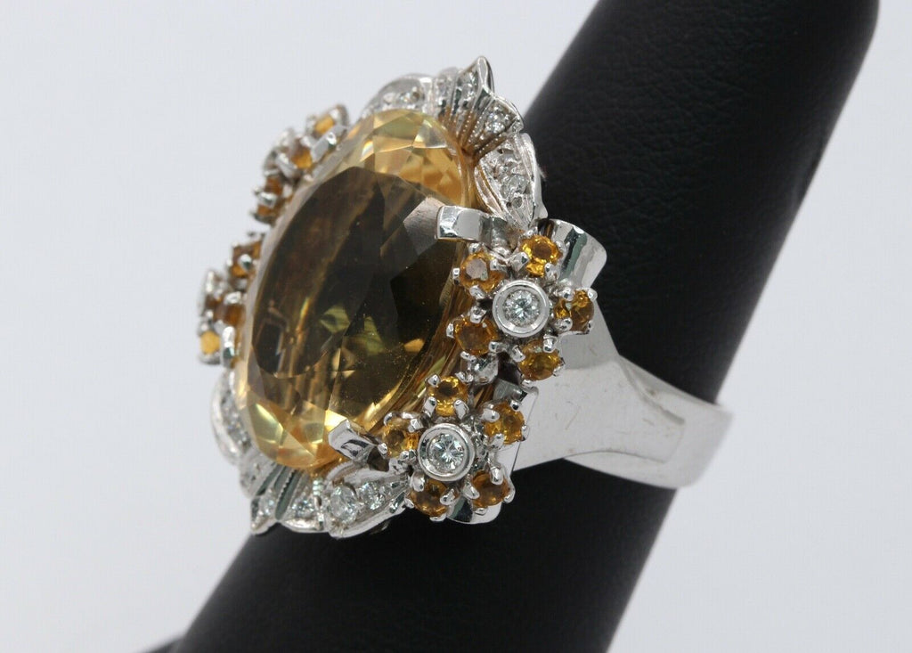 Huge Majestic Italian 18K Citrine Diamonds Ring