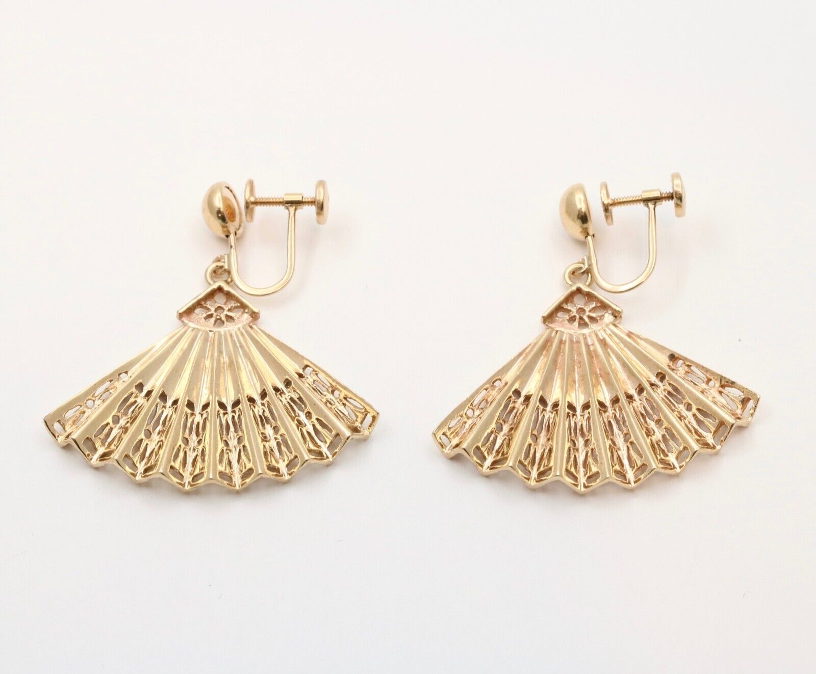 Vintage Folding Fan 14K Yellow Gold Earrings
