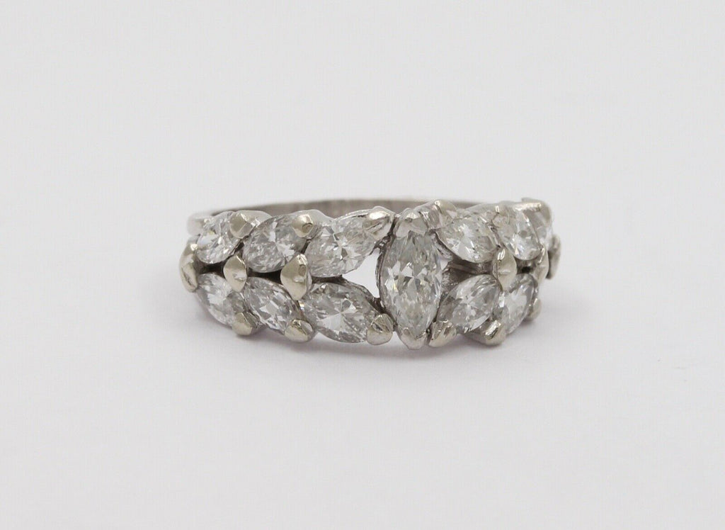 Elegant Vintage Marquise Diamond Platinum Ring Band, Engagement Ring