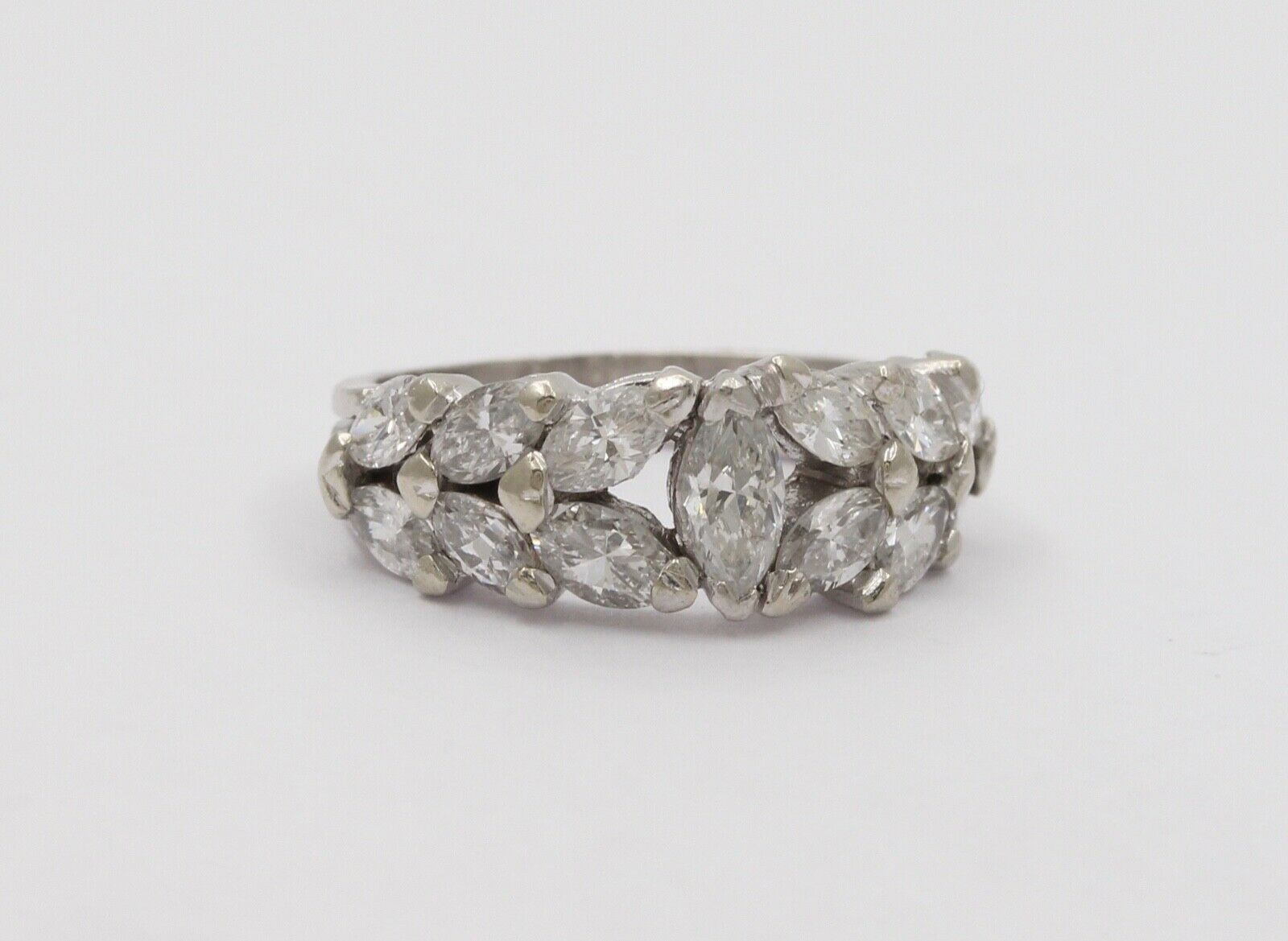 Elegant Vintage Marquise Diamond Platinum Ring Band, Engagement Ring
