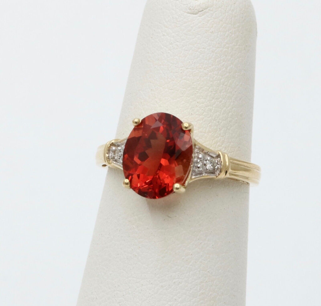 Vintage 14K Gold Andesine And Diamond Engagement Ring .