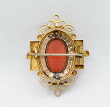 Load image into Gallery viewer, Extraordinary Victorian 14K Rose and Yellow Gold Carved Coral Pendant Brooch
