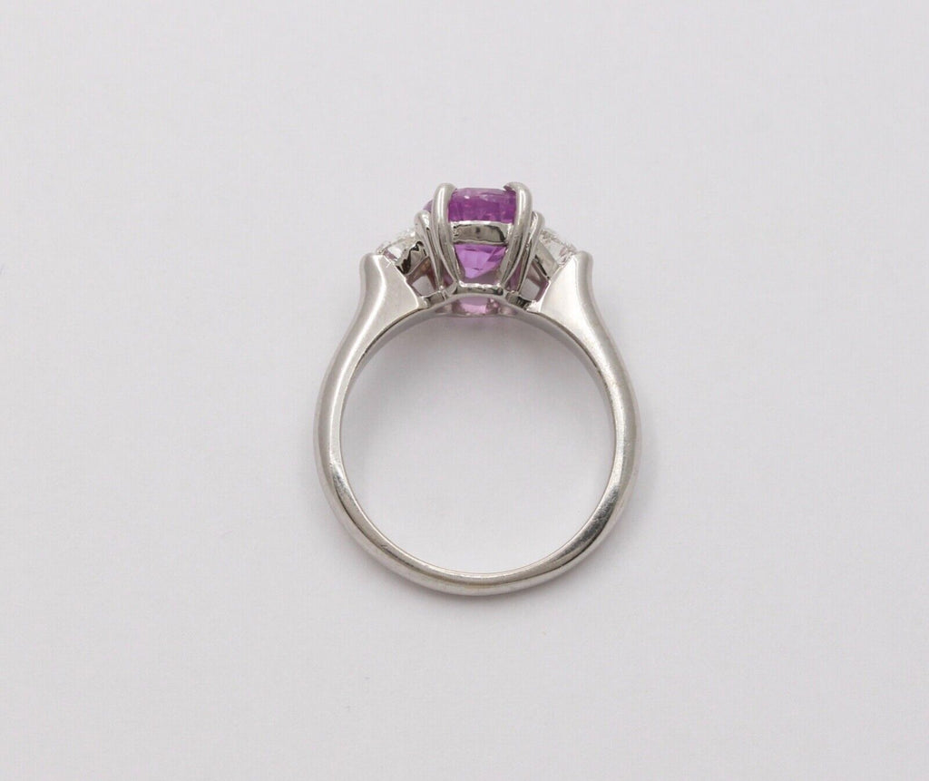 Classic Pink Sapphire and Half Moon Diamond 14K White Gold Ring, Engagement Ring