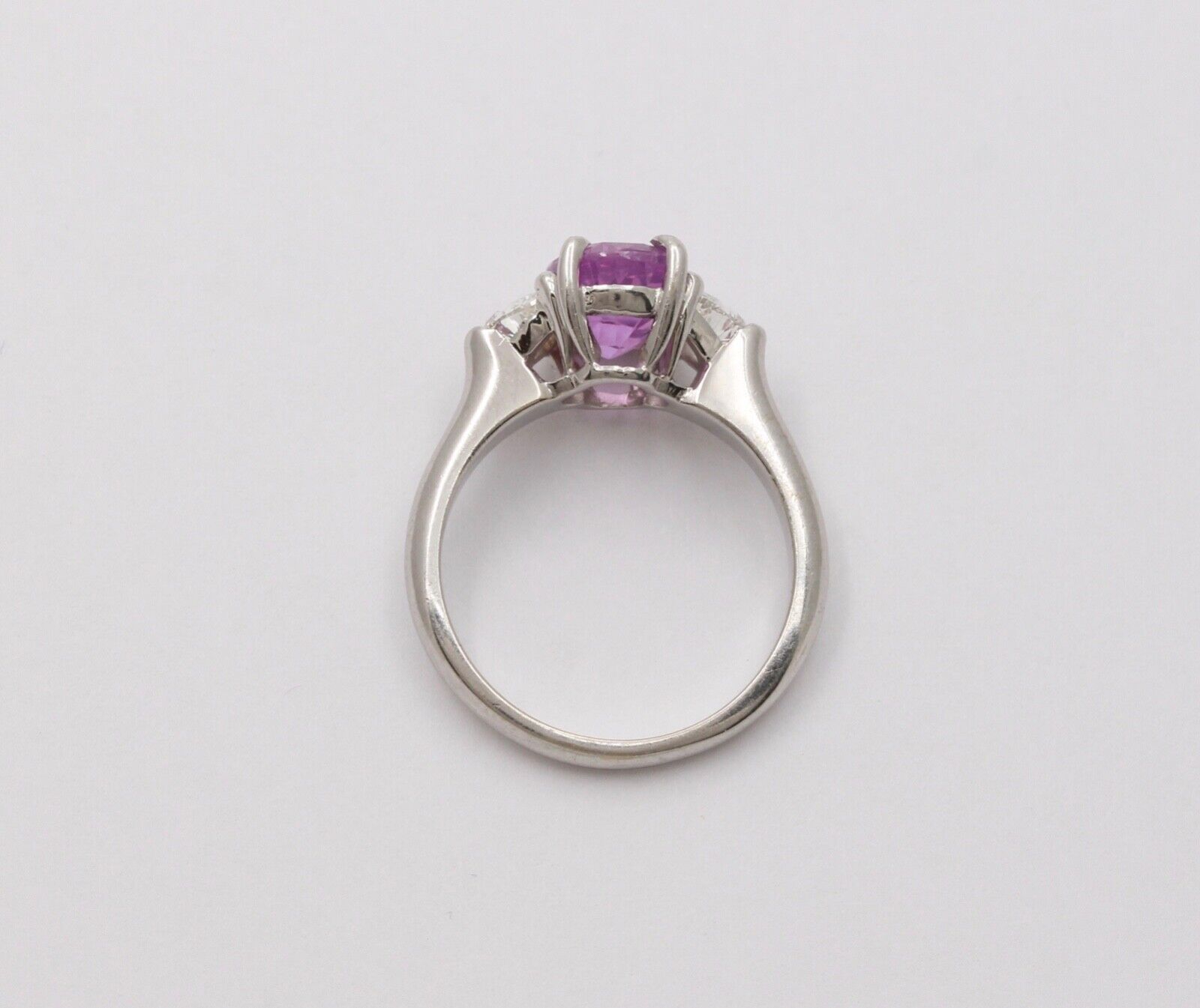 Classic Pink Sapphire and Half Moon Diamond 14K White Gold Ring, Engagement Ring