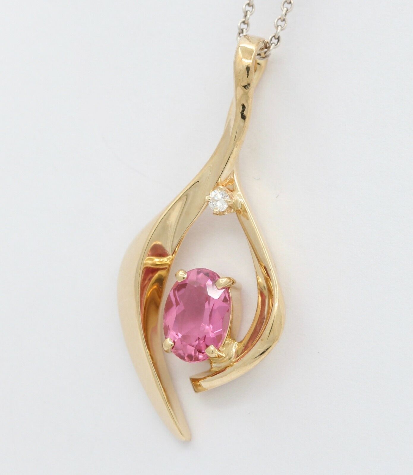 14K Musical Note Pink Topaz Diamond Pendant