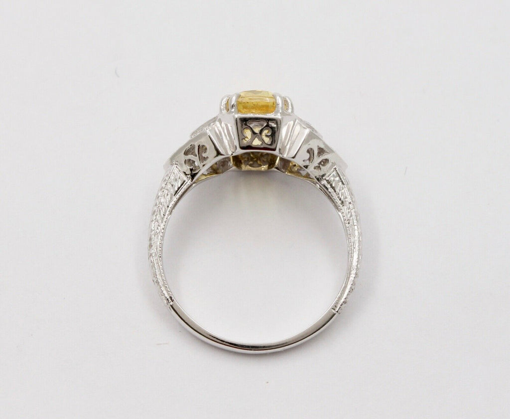 2.48 carats Cushion Cut Vivid Yellow Sapphire 18K White Gold Diamond Ring