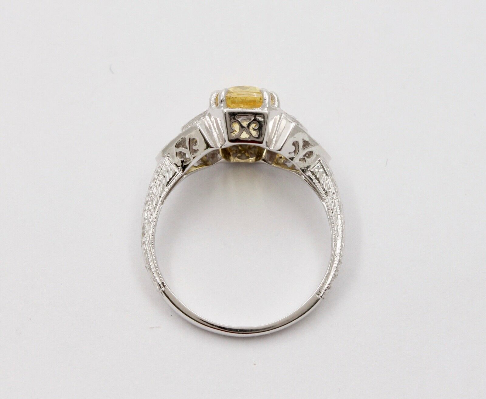2.48 carats Cushion Cut Vivid Yellow Sapphire 18K White Gold Diamond Ring