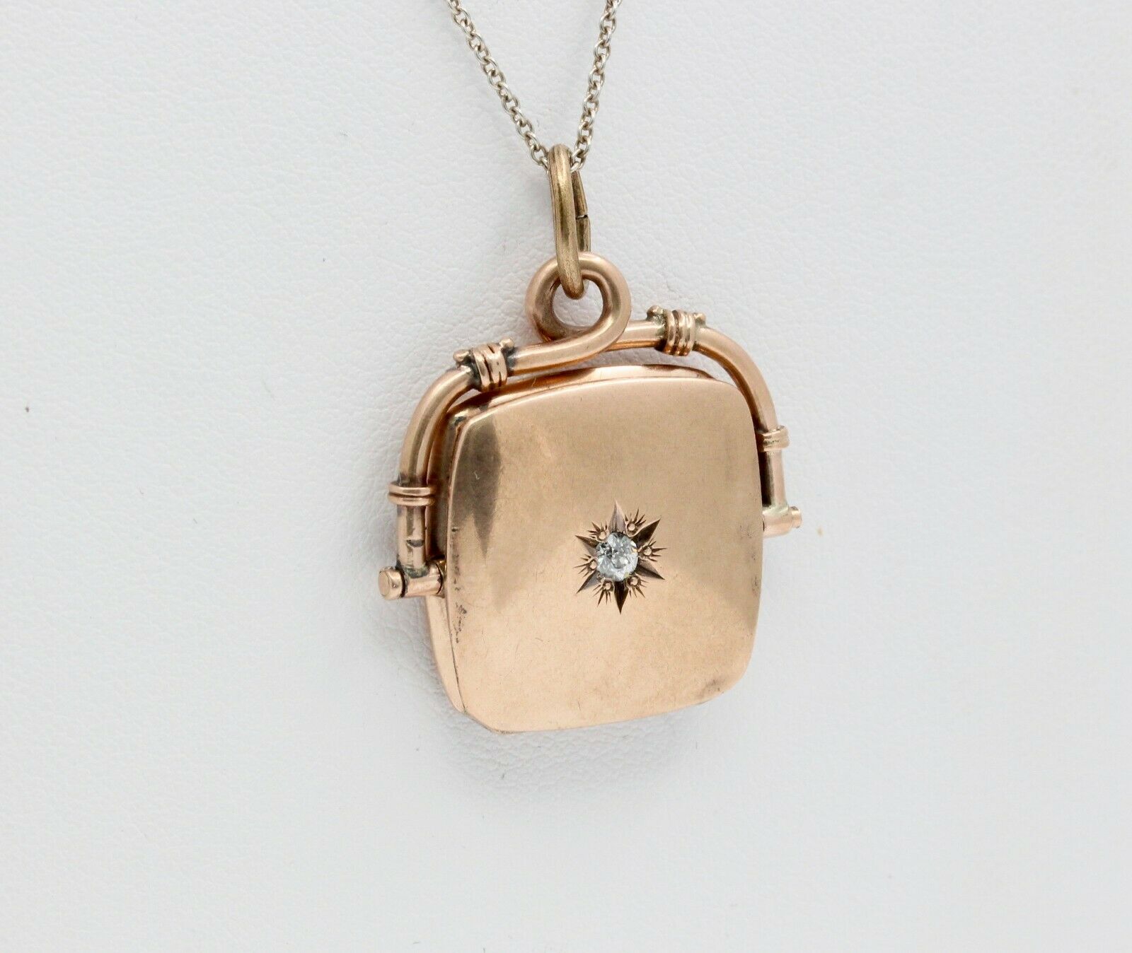 Victorian 14K Yellow Gold Purse Diamond Opening Pendant